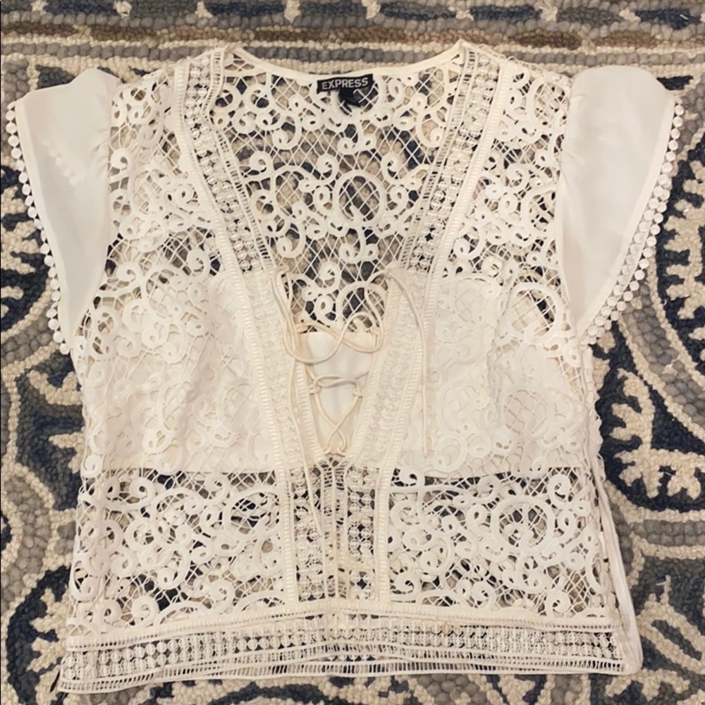 White lace crop! Great piece for going out!